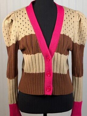 Calligraphie Women's Y2K Striped Ribbed Knit Cardigan Sweater XS